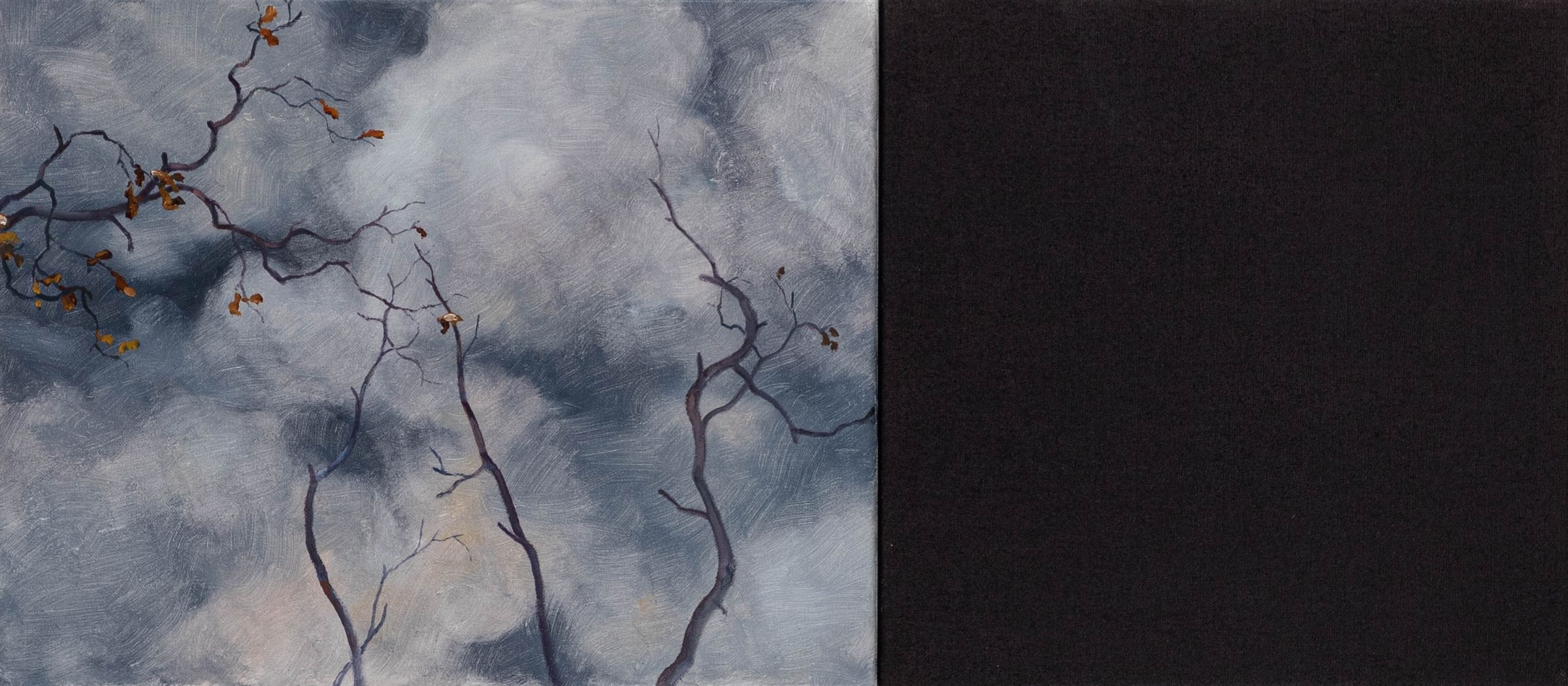 Maleri af Michael Kvium med titlen “Darkland Blues I”, olie på lærred, 30x68 cm, 2021.